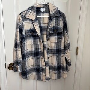 Time and Tru Cream and Navy Plaid Shacket